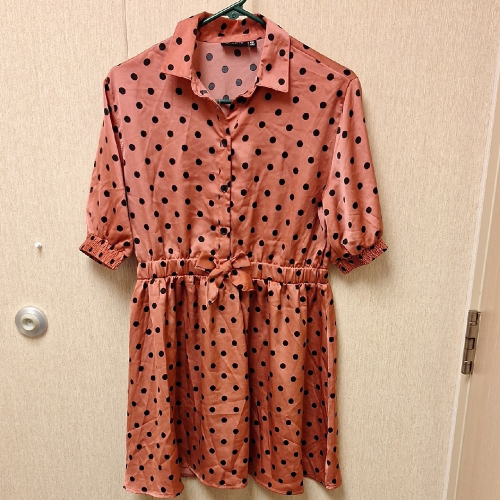 kidpik Peach Polka Dot Mini Dress